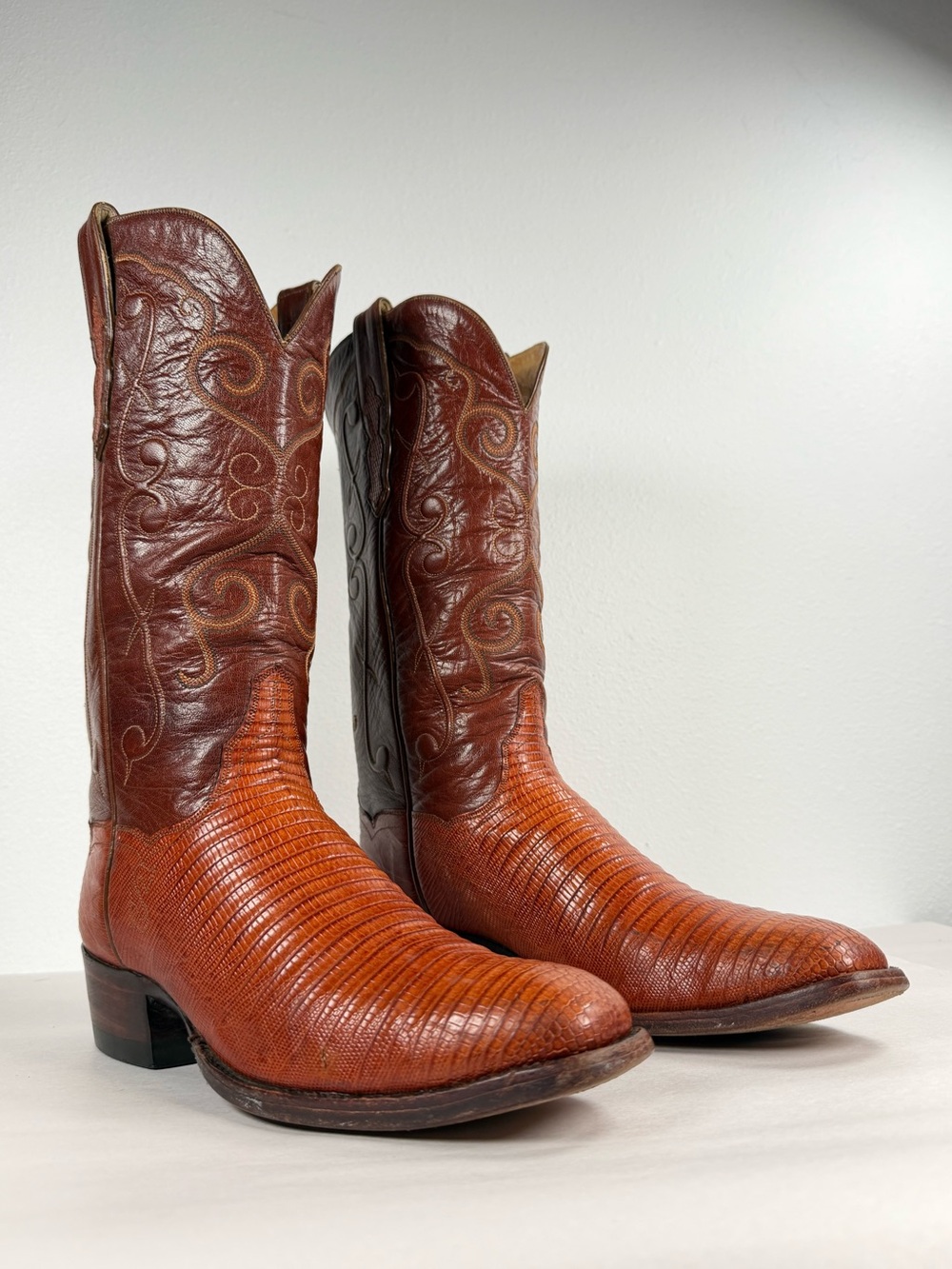 T.O. Stanley Men’s Exotic Western Boots Size 10 B Lizard Cognac Made In USA